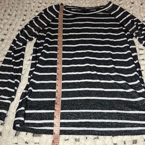 Gray and White Striped Long Sleeve Top